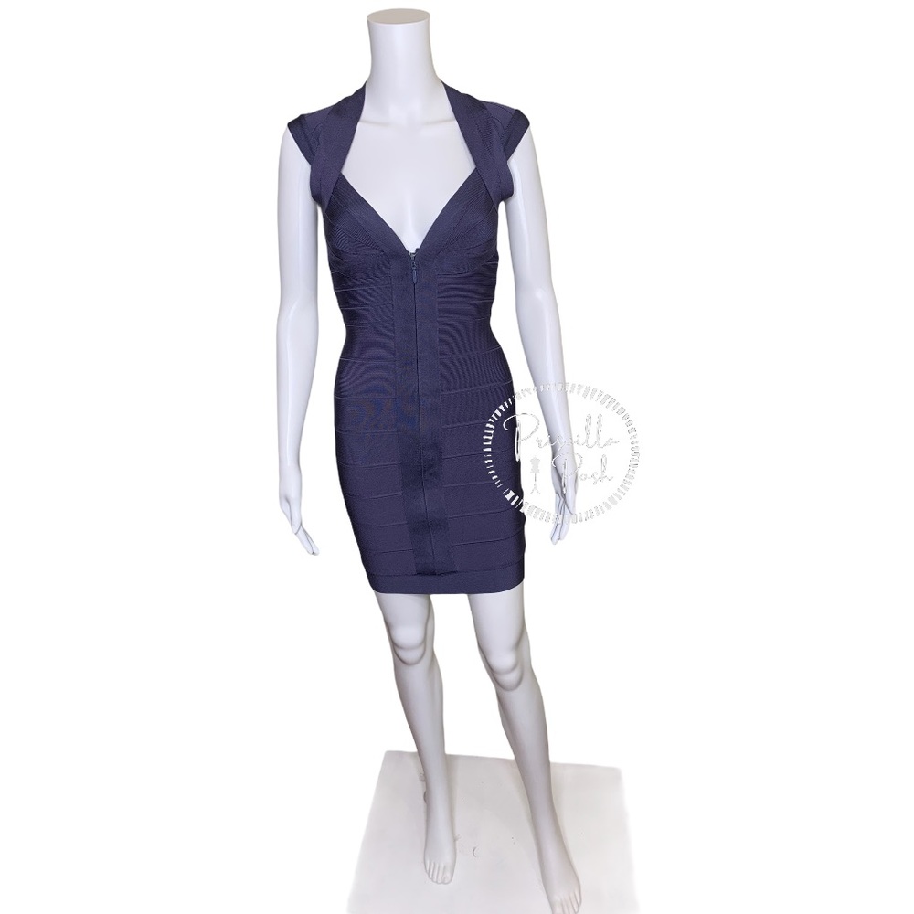 HERVÉ LÉGER Zip-front bandage dress indigo blue - Picture 6 of 16